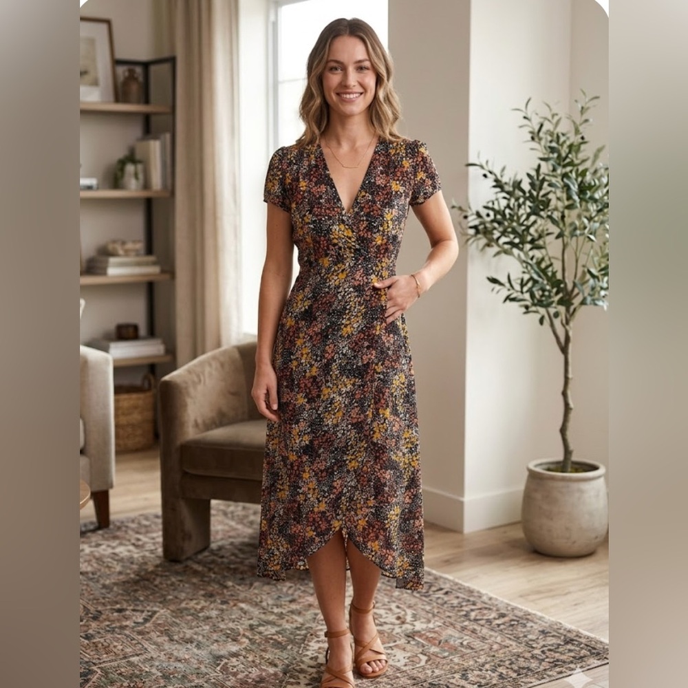 Aura Boho Floral Wrap Dress Handmade Bali Rayon NWT Size S